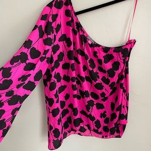 Vince Camuto Floral One Sleeve/Shoulder Blouse, Size L